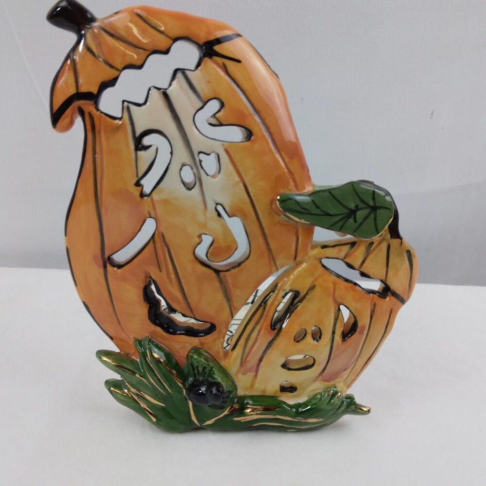 Vtg Blue Sky Heather Goldminc Halloween Tealight Holder Pumpkin Jack O Lantern - Picture 2 of 8
